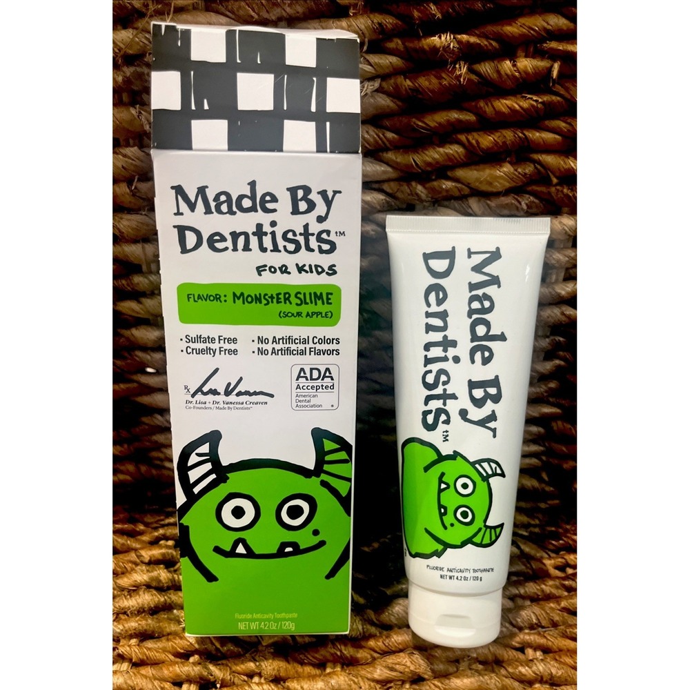 MadeByDentists For Kids Monster Slime Sour Apple‎ Toothpaste Teeth 4.2 oz NEW